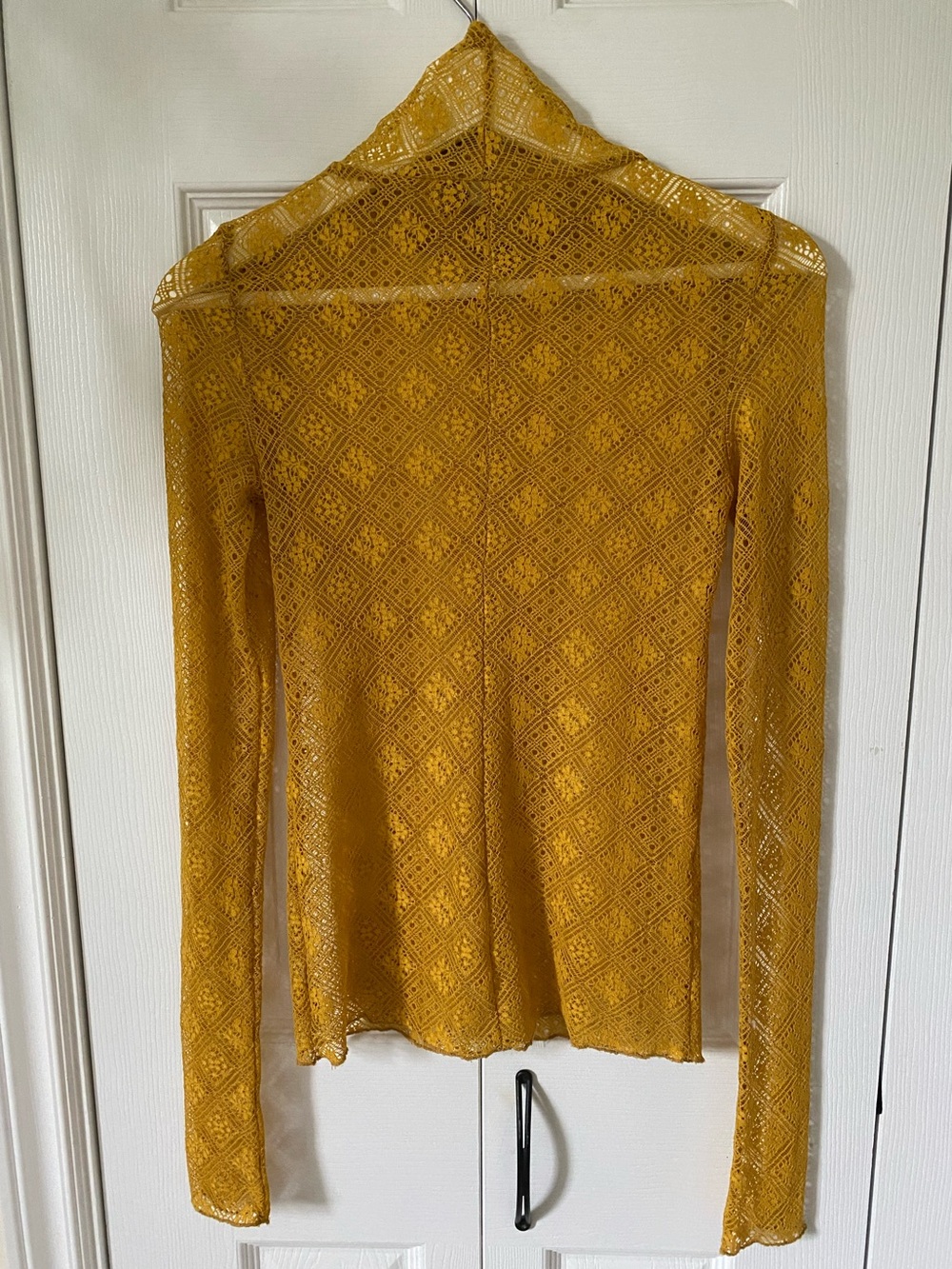 Intimately Free People Sweet Memories Sheer Lace Turtleneck Mustard Yellow XS - Picture 4 of 14
